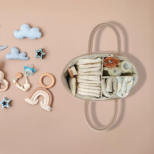 Miniatura 6 de Organizador de pañales de cuerda de algodón, cesta de bebé, bolsa de almacenamiento portátil para automóvil, ideal para baby shower, regalos y
