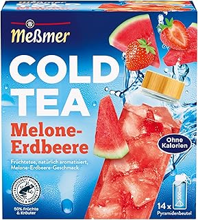 Meßmer Cold Tea Melone-Erdbeere | Früchtetee | Kaltaufguss | ohne Zuckerzusatz | 14 Pyramidenbeutel
