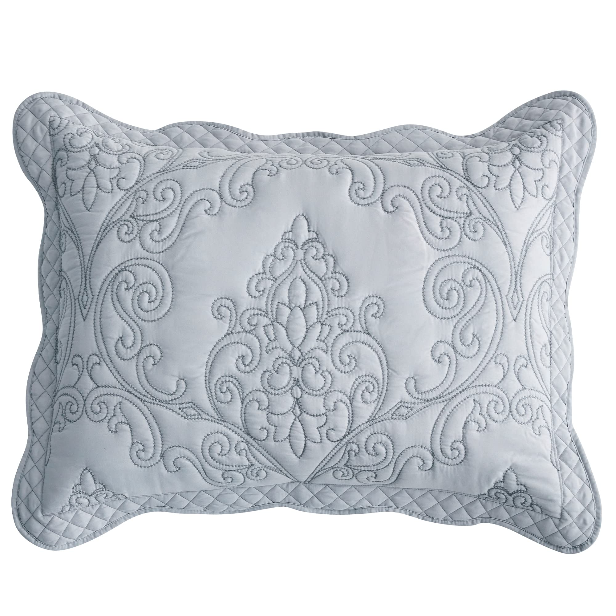 CHIXIN Microfiber King Pillow Shams Set of 2 - Decorative Quilted Pillow Covers - Grey - Size (20" x 36")