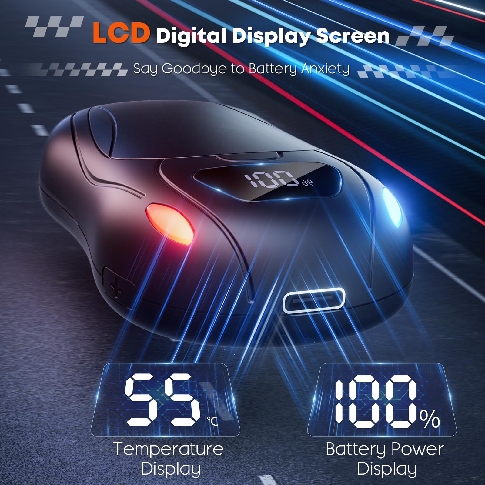 OUTJUT Scaldamani Elettrici 2 Pezzi, Scaldamani Ricaricabili da 12000 mAh con Riscaldamento Magnetico su Entrambi i Lati, Display Digitale della Temperatura e Dell'alimentazione