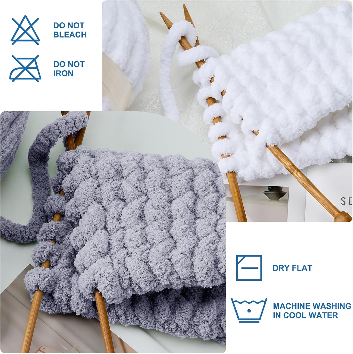 Chunky Yarn for Crocheting & Knitting, Super Bulky Soft Fluffy Yarn, 8.8 oz (250g), 32 yds (30m), Polyester Blend, US 50 (25mm) Needle/Hook