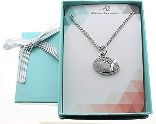 Football Charm Boys Necklace in Antique Silver Pewter | Handmade 20 Inch Stainless Steel Curb Chain | Strong, Scratch Resistant Jewelry | Perfect Gift for Football Players