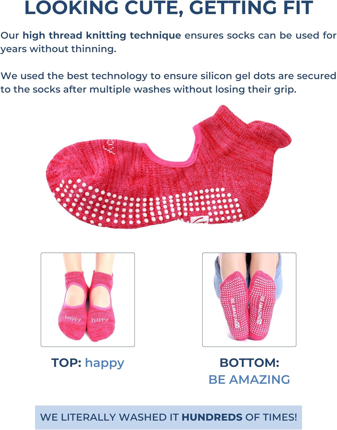 Non-Slip Socks Yoga Barre Pilates Hospital Maternity Sock w/Grips for Women Men - Image 3