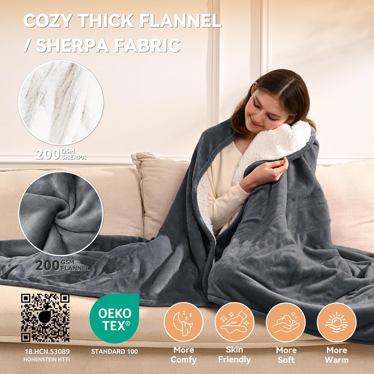 Heated Blanket Throw Electric Blanket 50''x60'' Heating Blanket with 9 Heating Levels 10 Timer Modes Auto-Off Fast Heating Overheat Protection ETL Certified Machine Washable Gift - Image 2
