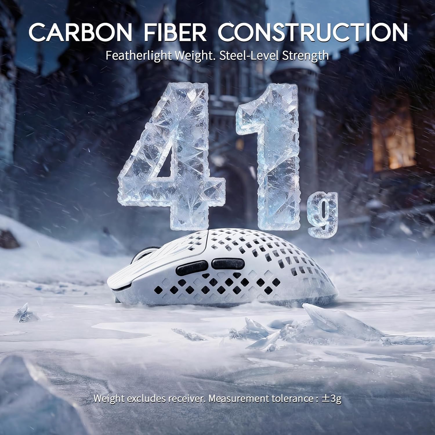 ATTACK SHARK MAMBASNAKE M2 Wireless Gaming Mouse,41g Ultra-Lightweight Carbon Fiber Mouse,40,000 DPI,PAW3395PRO Sensor,Wired/BT/2.4GHz Wireless Programmable Mice for Mac/PC Gamer(White)