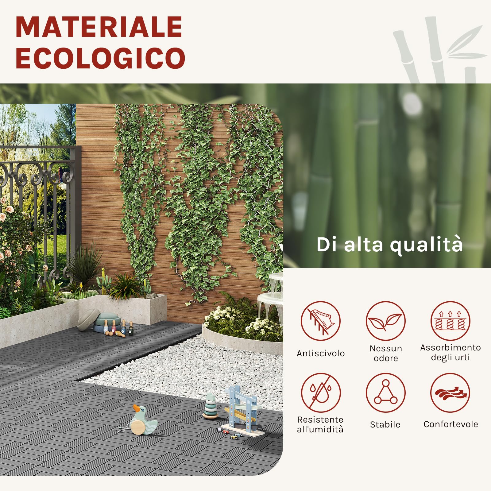 WOLTU Pavimenti da Esterno Balcone/Giardino/Terrazza Piastrelle ad Incastro in WPC, Legno Composito Grigio Chiaro 11 Pannelli / 1 ㎡