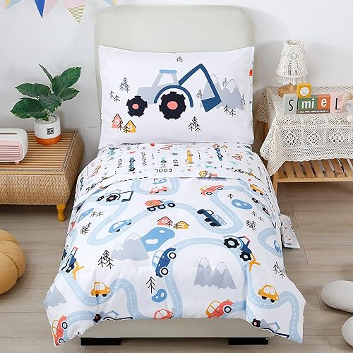 PERFEMET Juego de ropa de cama para niños, juego de edredón con estampado de unicornio, tamaño individual, color azul y rosa, en una bolsa, para