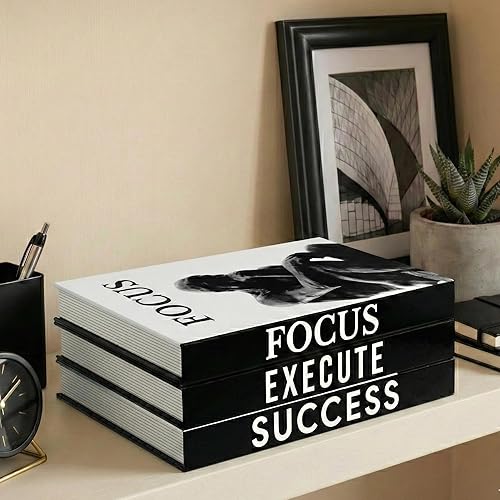 Juego de 3 libros decorativos motivacionales para decoración moderna de escritorio en el hogar, oficina, estante estético en blanco y negro
