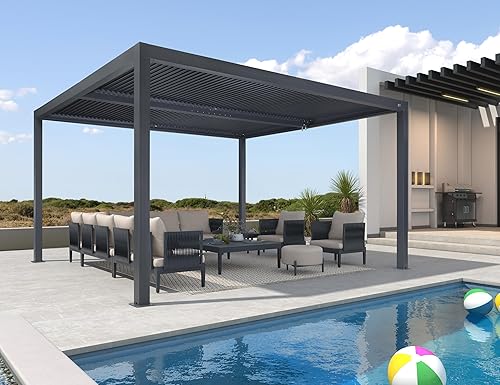 Miniatura 69 de PURPLE LEAF Pérgola 94AS con listones de aluminio para exteriores de 12 x 20 pies con techo ajustable para terraza, patio trasero, jardín, kiosco