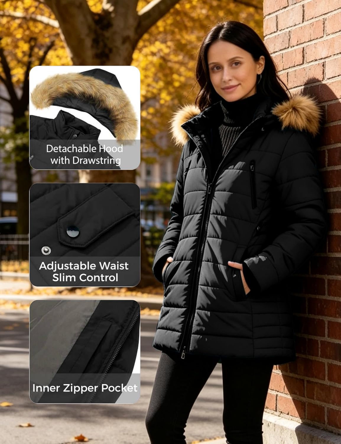 wantdo Women's Warm Winter Coat Heavy Puffer Jacket Parka with Faux Fur Trimmed Hood