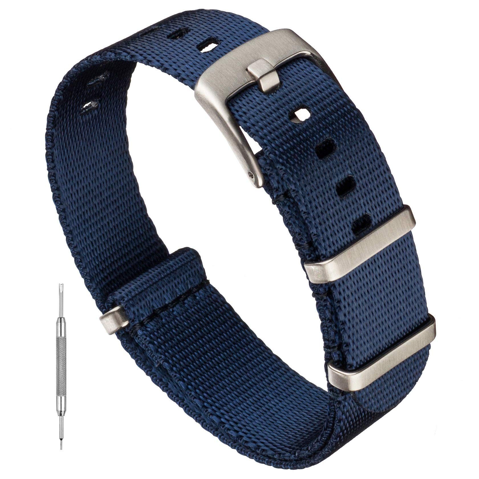 Benchmark Seatbelt Nylon Watch Band - Premium Waterproof Ballistic Nylon One-Piece Military Watch Bands for Men & Women - Choice of Color & Width - 18mm, 20mm or 22mm