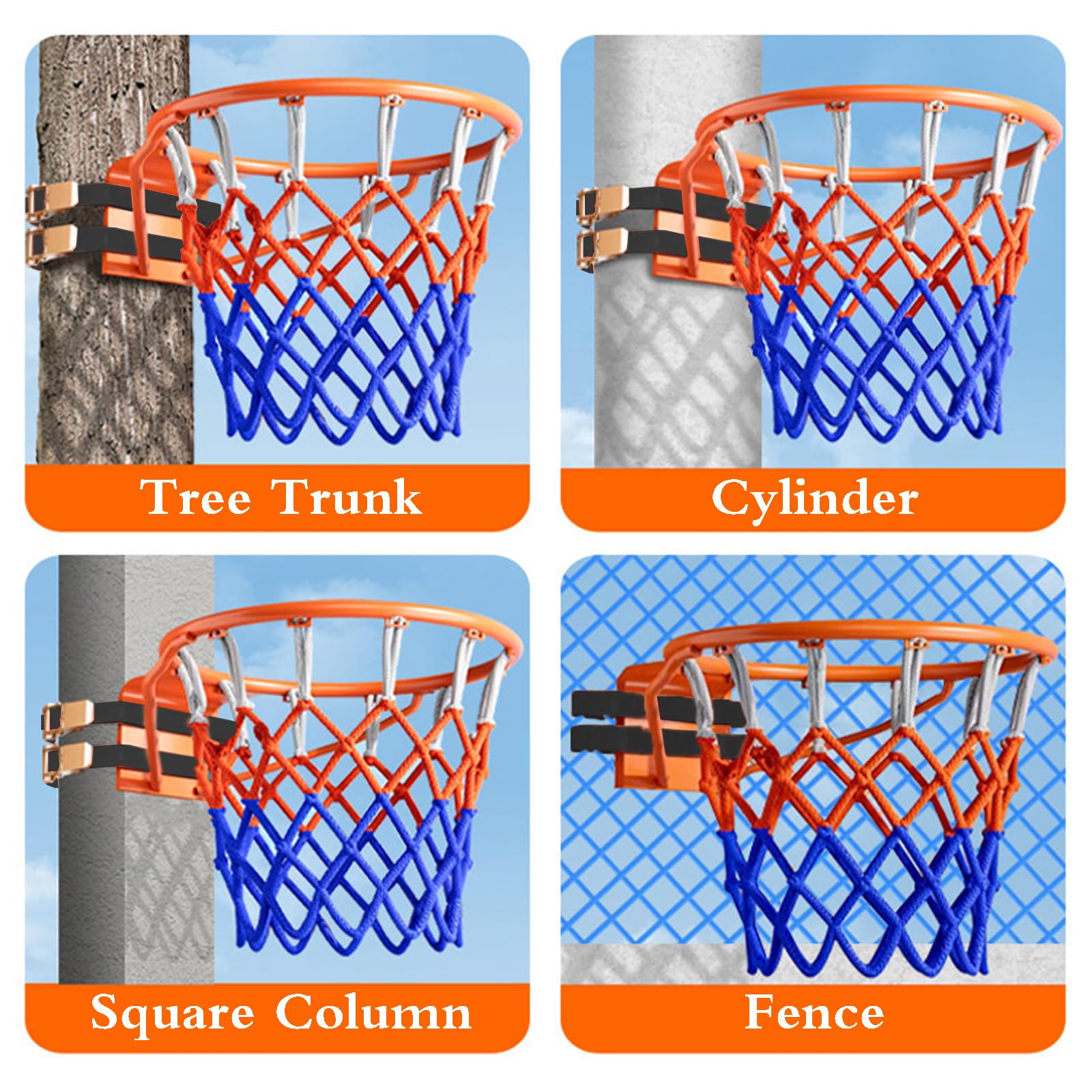 Canestro da Basket A Parete,Canestro Basket Esterno da Muro,Anello da Pallacanestro da Muro per Adulti,con Cinghie,Non Necessita di Foratura,per Recinzione/Albero/Pali