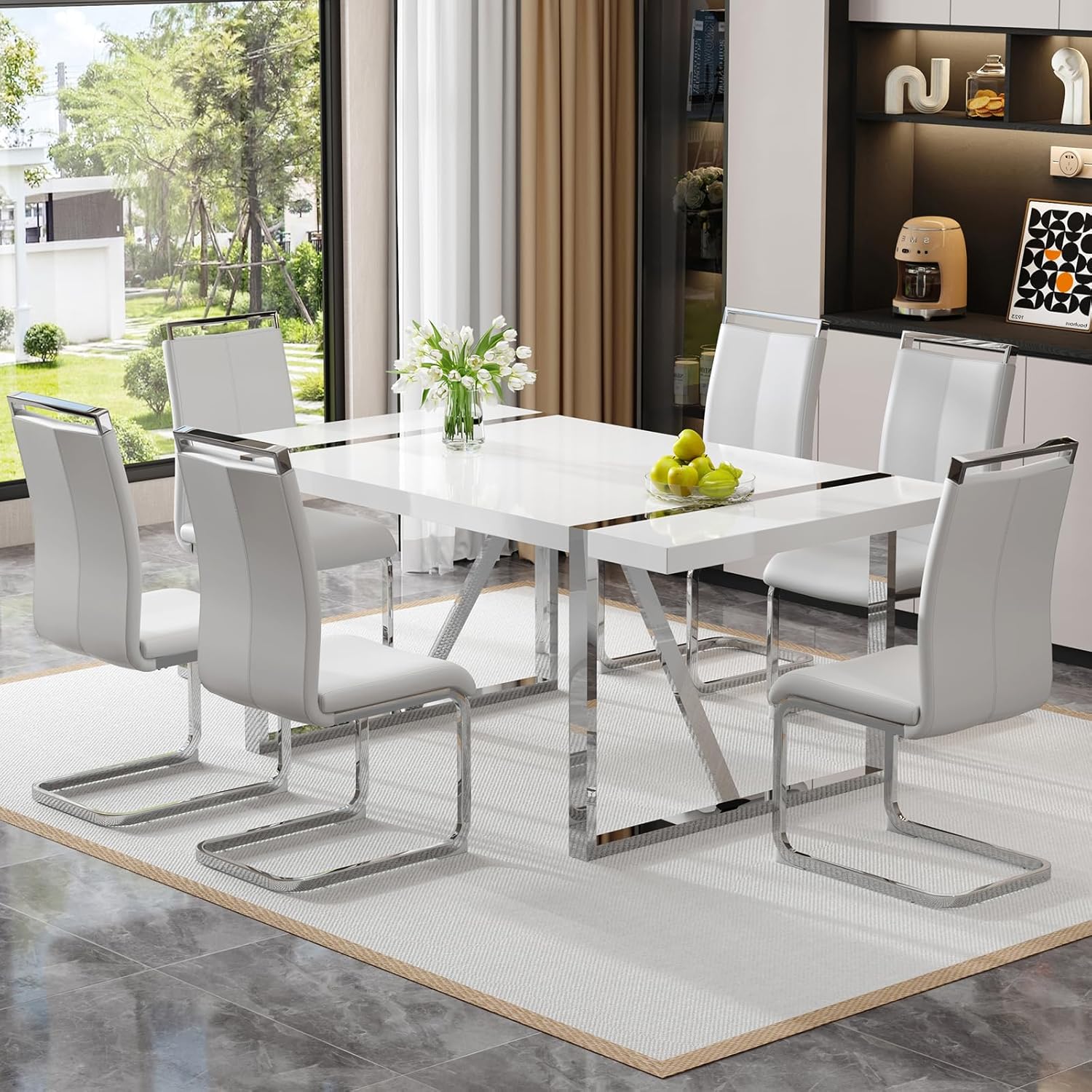 White Dining Table Set for 6，Rectangular MDF Maldives Ubuy