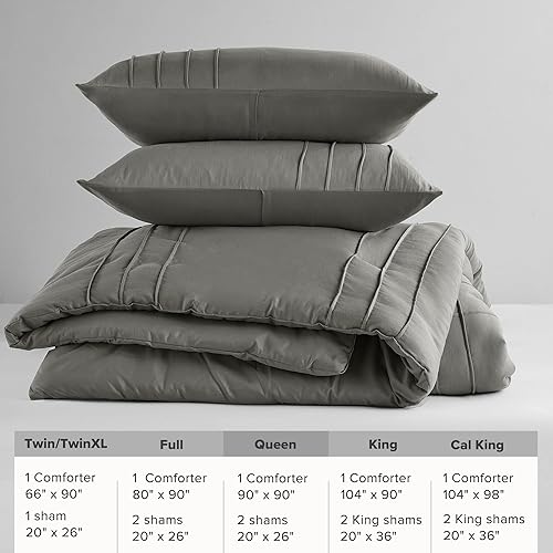 Miniatura 6 de Comfort Spaces Juego de edredón gris tamaño Queen  Juego de ropa de cama plisada de 3 piezas tamaño Queen, para todas las estaciones, ligero, extra