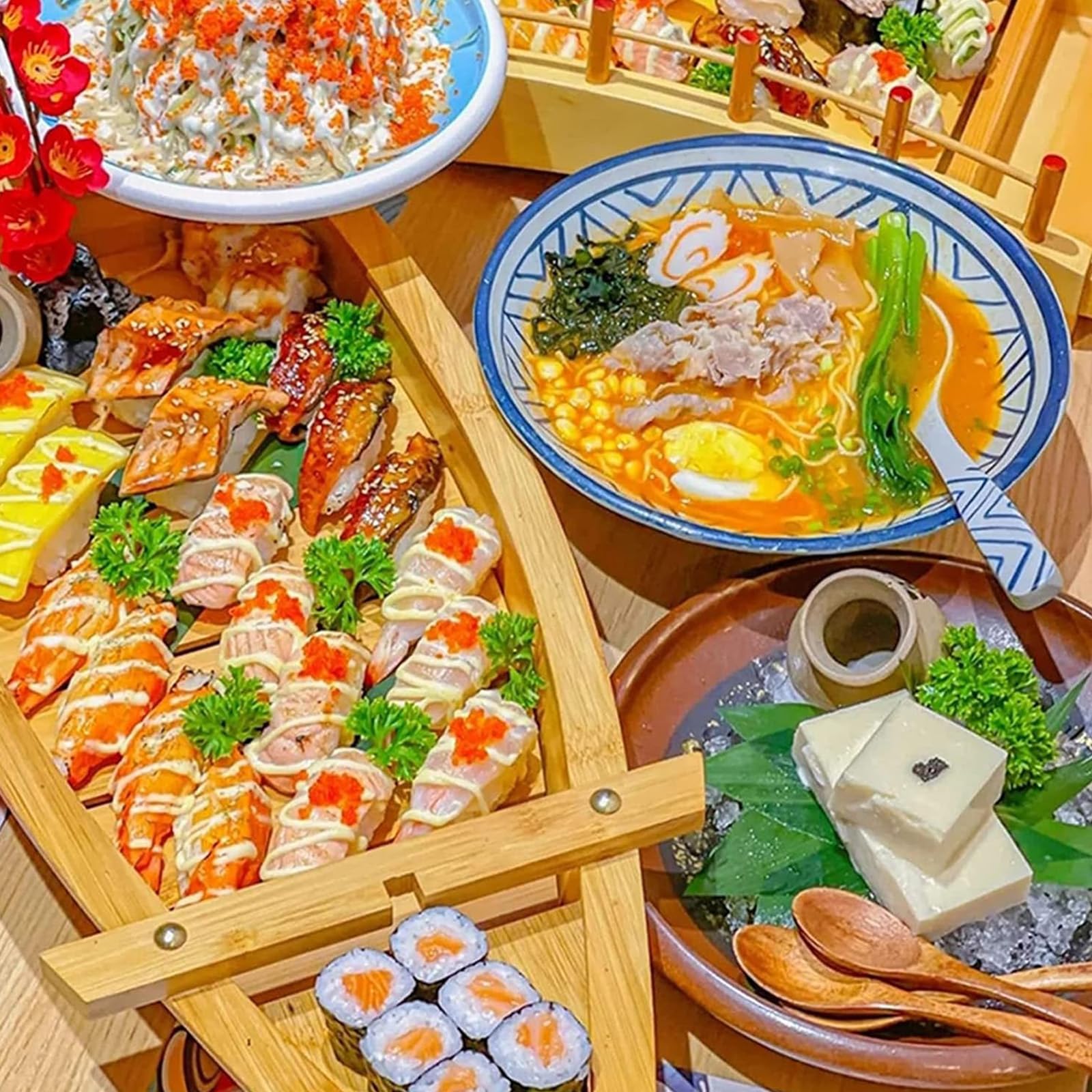Générique Plateau de Service en Bois pour sushis et sashimis, Grande Assiette de 80 cm pour la présentation de la Cuisine Japonaise (Bois 80 cm)