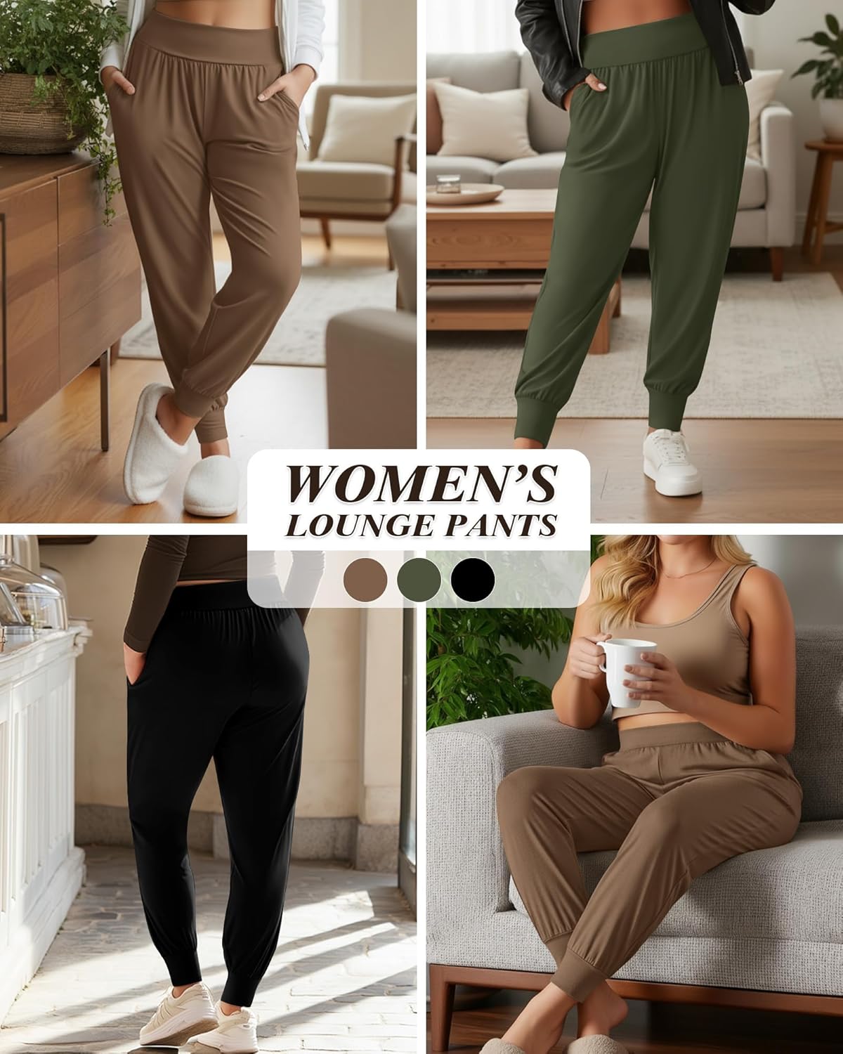 3 Pack Women's Plus Size Sweatpants, Comfy Lounge Yoga Joggers Casual High Waist Pants with Pockets - Image 2