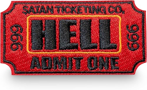 Moonmoli Ticket to Hell Admit One Iron on Embroidered Patches - 3"Wx1.5"H RedBlack Funny Patches Iron on or Sew On Patches for Clothes, Jacket, Moonmoli Ticket to Hell Admit One Iron on Embroidered Patches - 3"Wx1.5"H RedBlack Funny Patches Iron on or Sew On Patches for Clothes, Jacket,