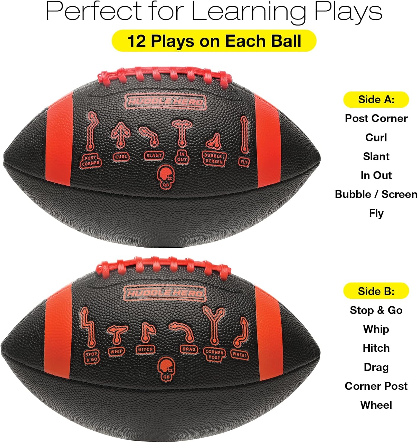 Xcello Sports Huddle Hero Junior Football 2-Pack w/Pump (Black/Blue and Brown/White)