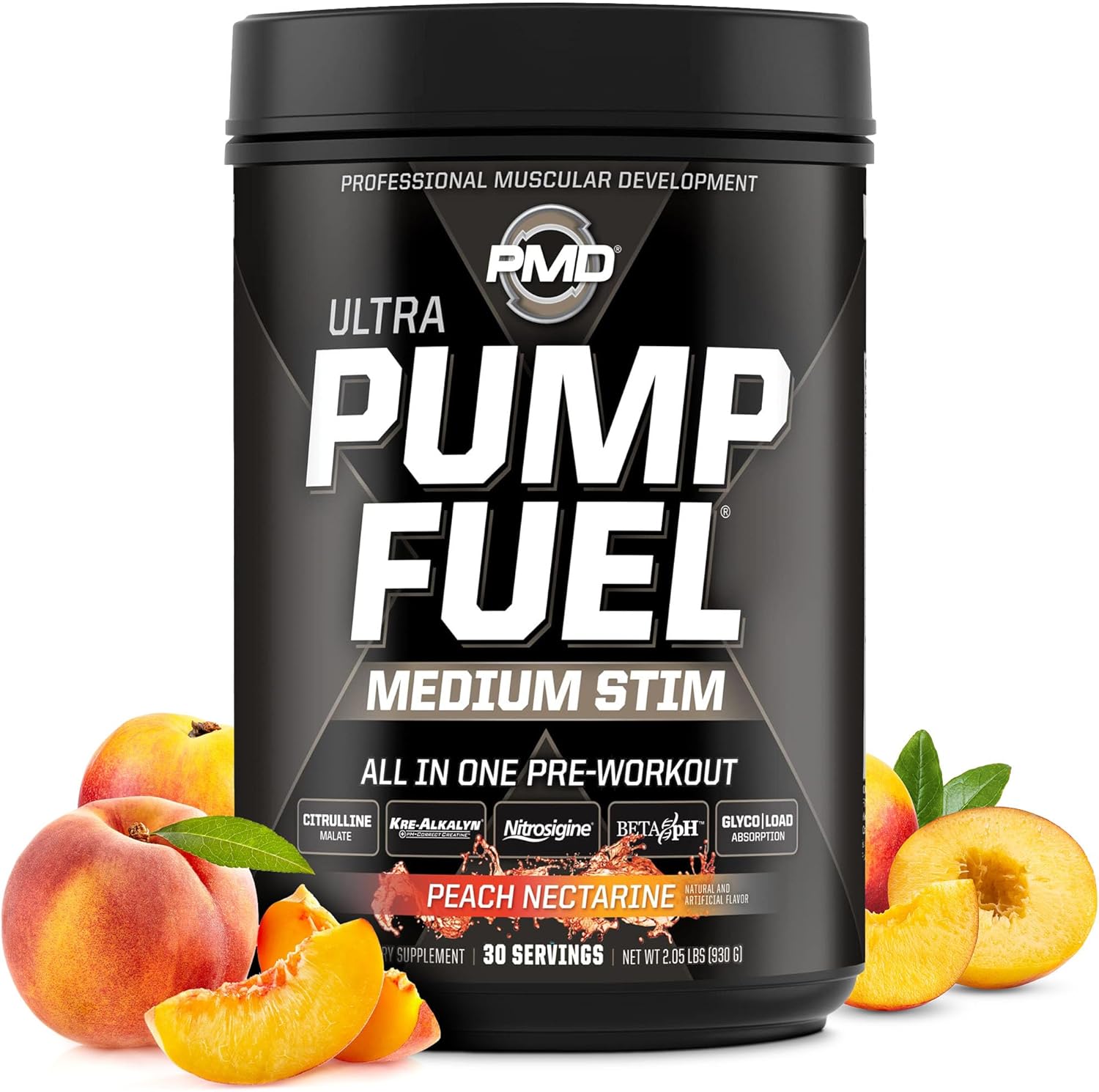 PMD Sports Pump Fuel Ultra Medium Stim – Premium Pre Workout Powder & Muscle Pump, Greater Focus, Endurance & Recovery, Premium Creatine, Arginine & Beta Alanine – Peach Nectarine (30 Servings)