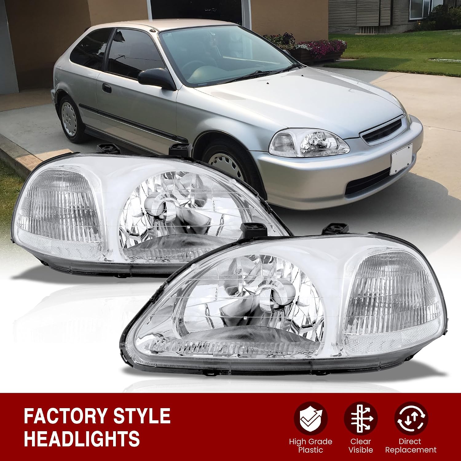 AJP Distributors JDM Front Bumper Driving Signal Headlights Headlamps Assembly Left+Right Pair Set Compatible/Replacement for Civic EK EJ EM 2DR Coupe 3DR Hatchback 4DR Sedan 1996 1997 1998 96 97 98
