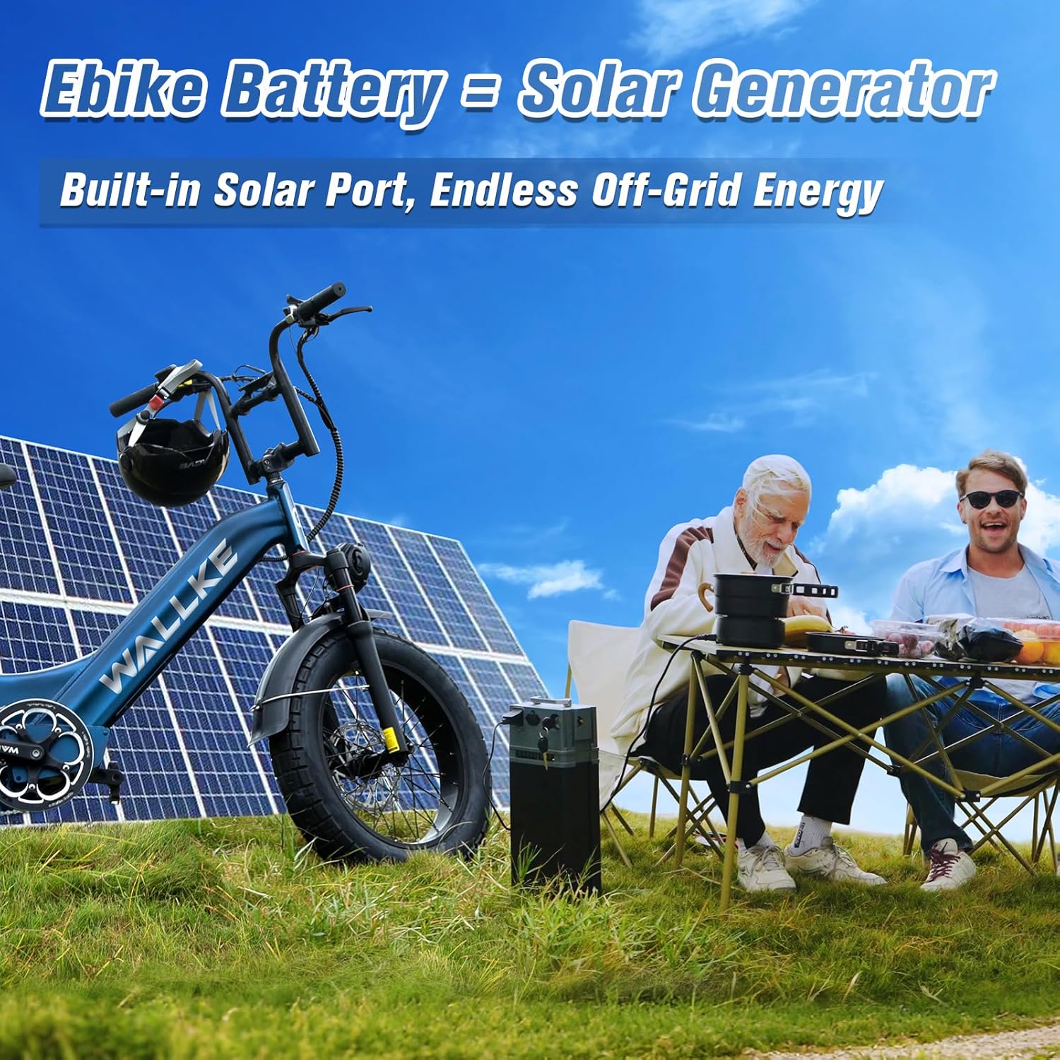 Wallke H7 ULTRA HIGH-END Stepthru Camping Ebikes for Adults, No-Rust Aluminum Frame, 48V 55Ah Long Range Electric Bike, 105NM 37MPH Fast E bike, Solar Power Hub Battery, Torque Sensor, ARISUN Fat Tire