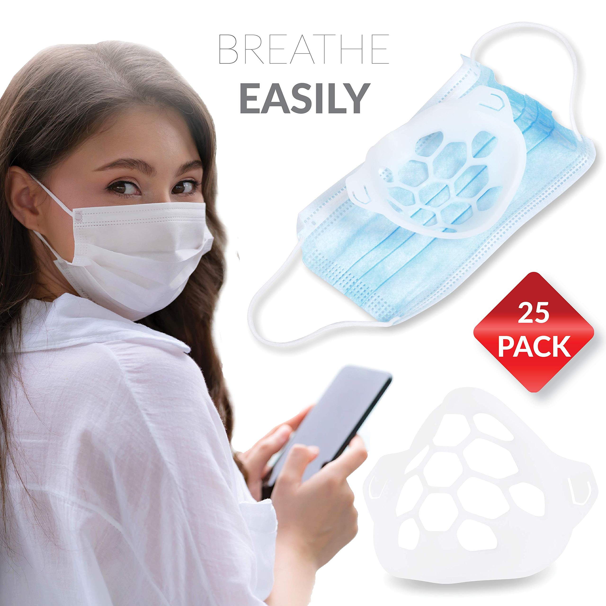 Face Mask Bracket 25 Pack (Made in USA) Breathe Easier & Stay Cooler while Wearing Masks No