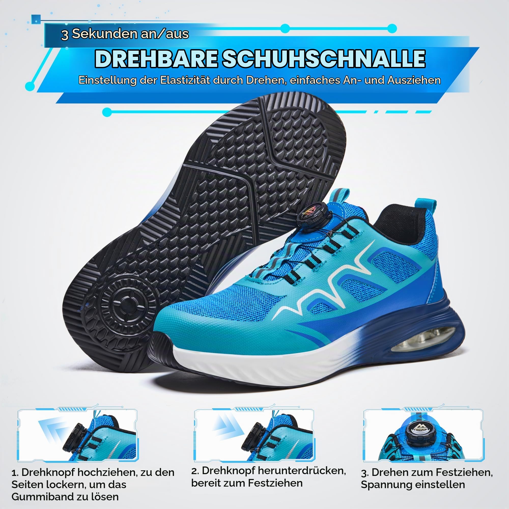 Arbeitsschuhe Herren Damen Sicherheitsschuhe mit Stahlkappe Leicht rutschfest Atmungsaktiv Schutzschuhe Bequem Stahlkappenschuhe(Blau,43EU)