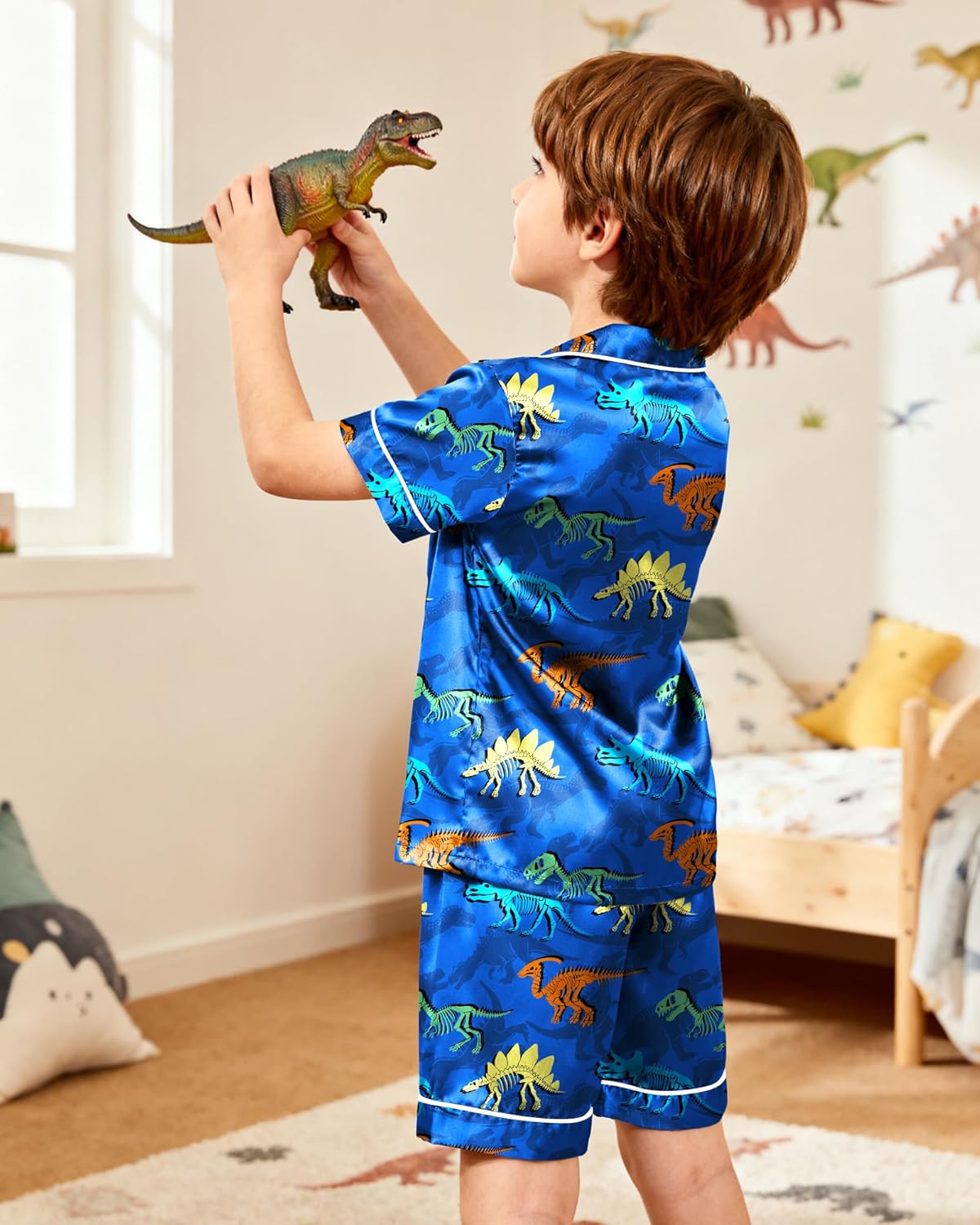 Boys Pajamas Toddler Little Boys Silky Satin Pajamas Button Down Short Sleeve & Shorts Pjs Set Kids Sleepwear 3-10 Years - Image 6