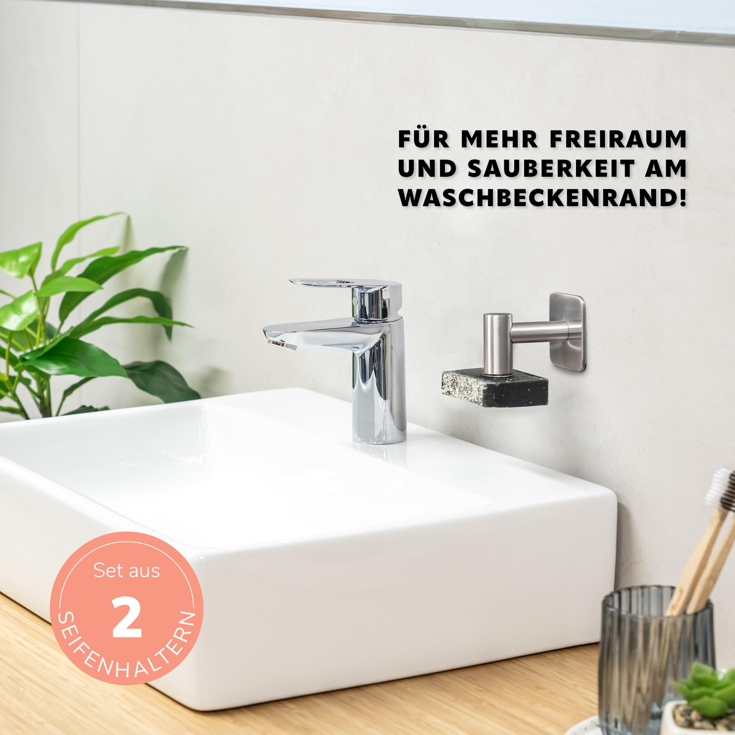 bremermann Magnet-Seifenhalter 2er Set, ideal geeignet für Feste Seifen und Shampoos - frei hängend durch Magnet - Montage durch Ankleben, aus mattem Edelstahl