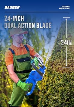 Wild Badger Power Hedge Trimmer 40V 24 Cordless, Powerful Electric Hedge Trimmer, 2.0Ah Battery and Charger Included