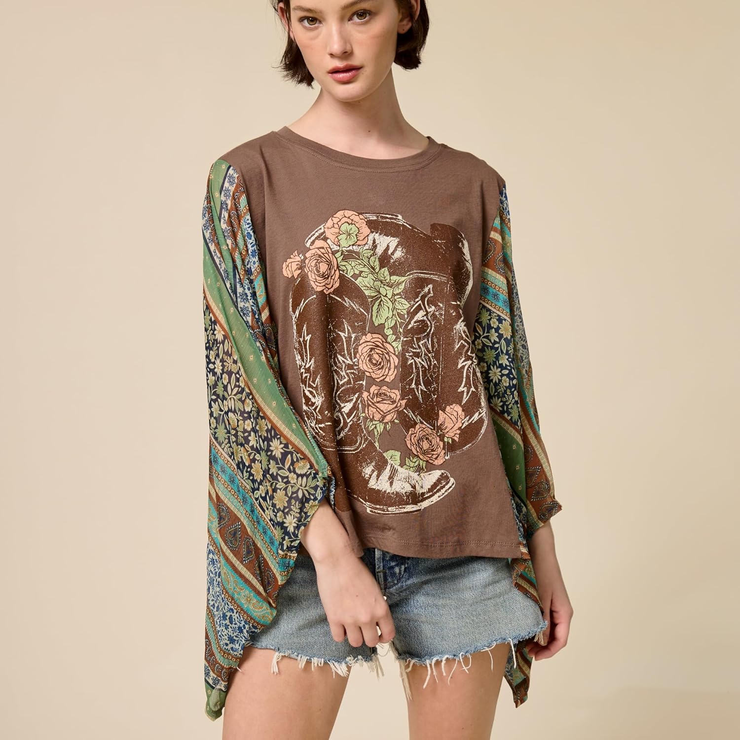 Womens Graphic Tunic Top Oversized Kimono Sleeve Boho Casual Fashion Top - Image 4