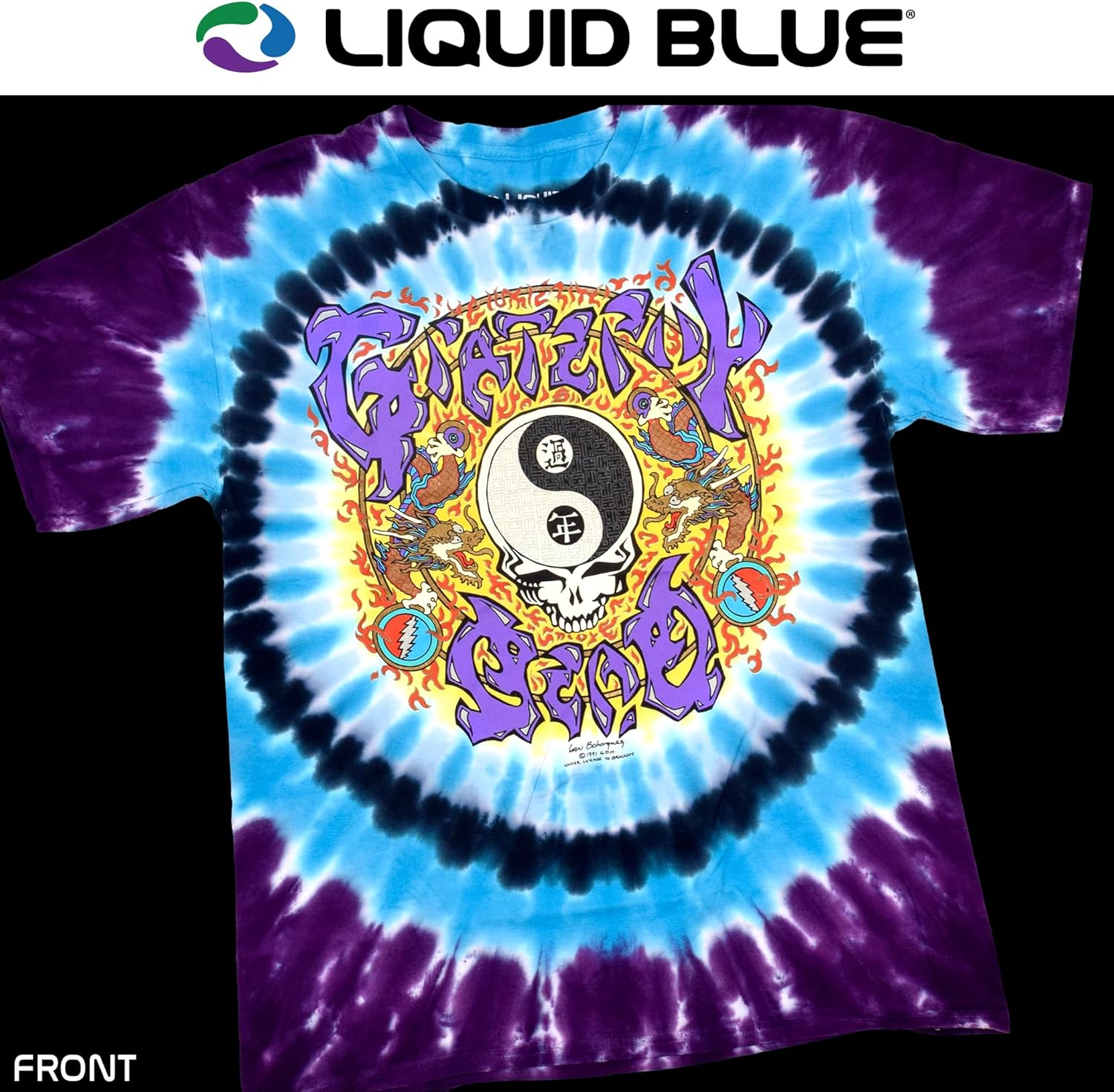 Liquid Blue Chinese New Year Vintage Band Tee – Grateful Dead T-Shirt, Organic Cotton, Dragon Graphic Concert Shirt for Men - Image 2