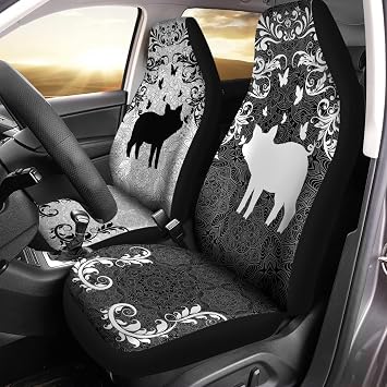 Bulopur Black & White Pigs Flowers Print Automotive Seat Cover, 2Pcs Car Accessories with Front Drive Seat Cover Protect Accessories for Women Men