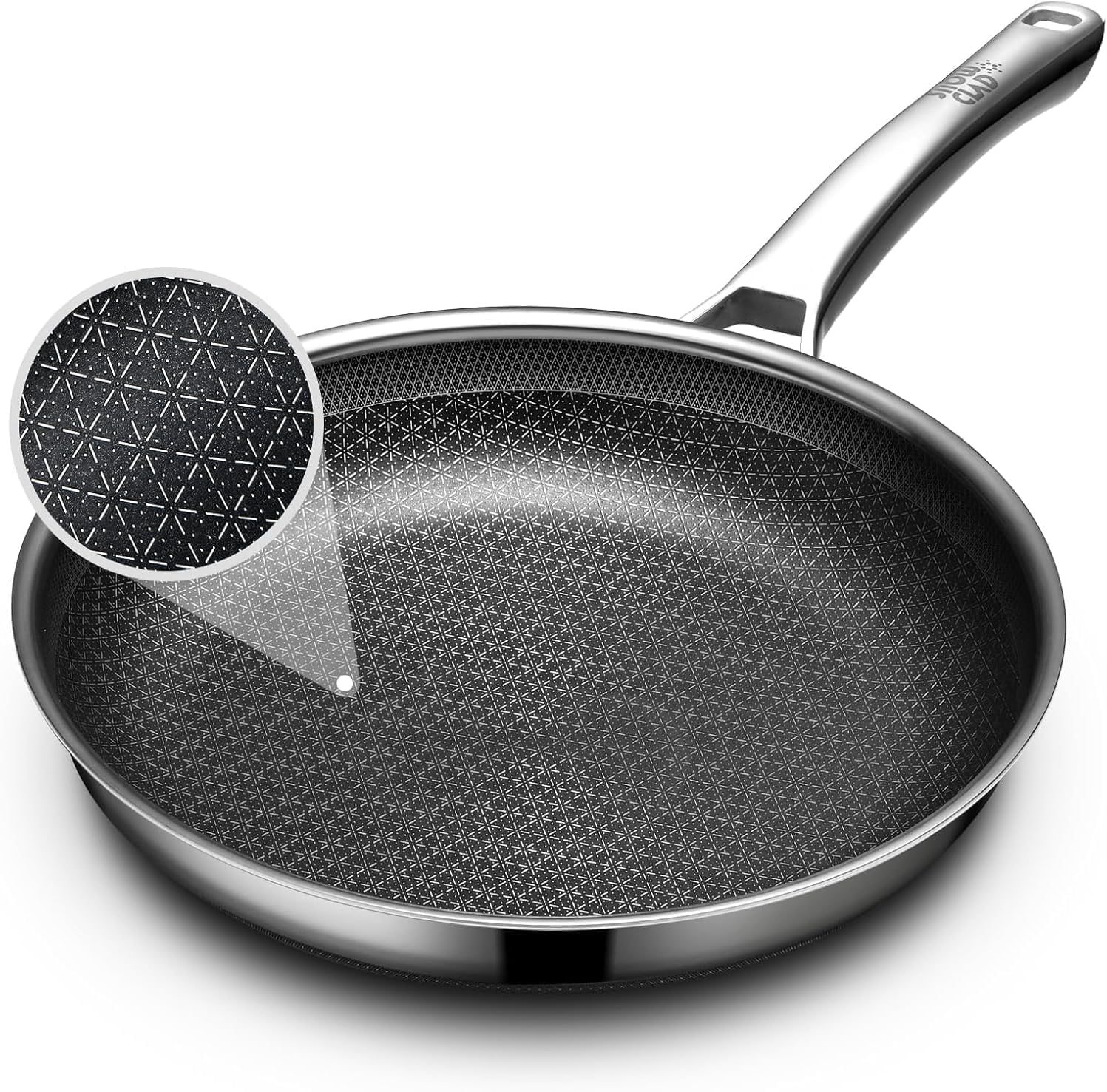 OATOFP Non Stick Frying Pans 12 inch, Hybrid Improved Version Frying Pan Nonstick with Lid, Stainless Steel Skillet, Dishwasher and Oven-Safe Chef & Quiche Pans, PFOA Free Cookware