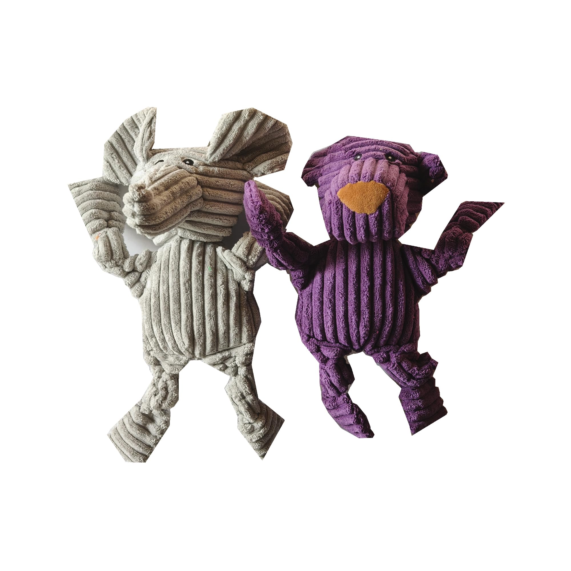 JWPET 2-Pack Squeaky Plush Dog Toys Bundle - Soft Durable Ribbed Chew Toys - Cuddly Play Toys for Small/Medium Dogs (Grey&Purple)