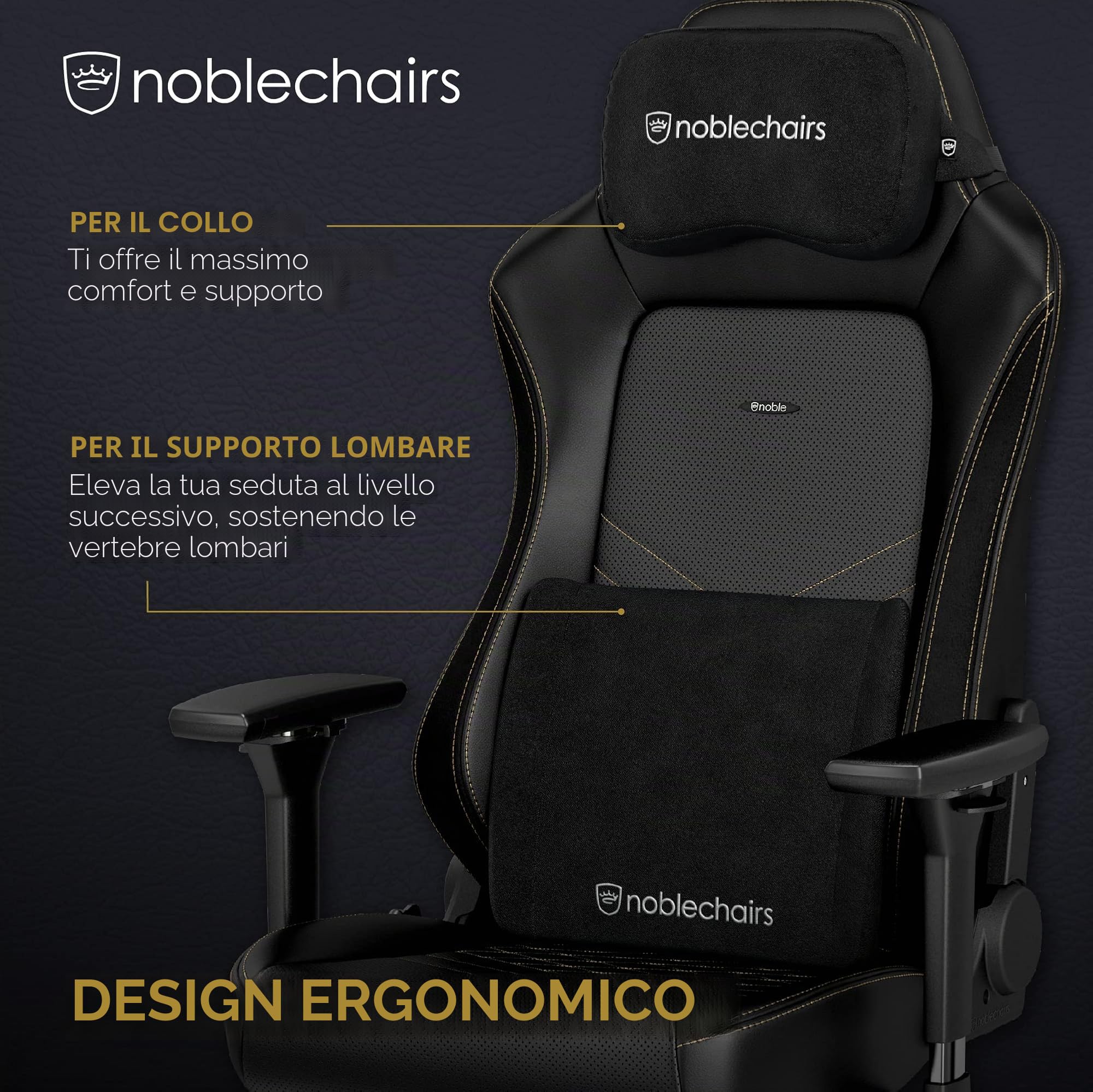 noblechairs Cuscino per Supporto Lombare, Set di Cuscini per Sedia da Gioco, Nero/Bianco