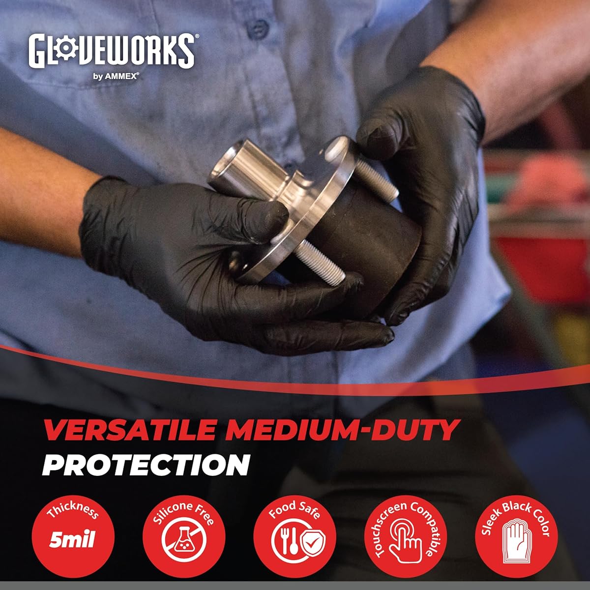 Nitrile Dipped Work Gloves GLOVEWORKS Black Disposable Nitrile Industrial Gloves, 5 Mil, Latex & Powder-Free, Food-Safe, Textured Mechanic Gloves For Men Nitrile Dipped Work Gloves GLOVEWORKS Black Disposable Nitrile Industrial Gloves, 5 Mil, Latex & Powder-Free, Food-Safe, Textured Mechanic Gloves For Men