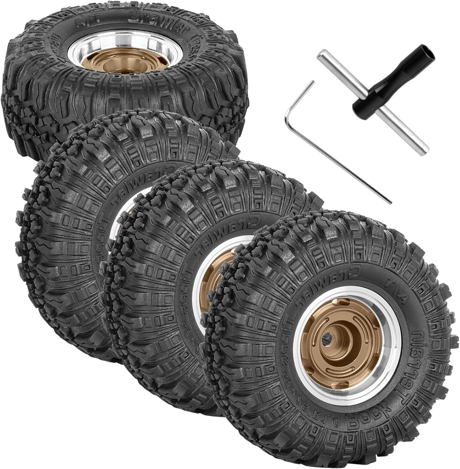 RC 1.0 Inch Beadlock Aluminium Alloy Wheel Tires&Wheels Rim for 1/24 1/18 Axial SCX24 Trx4m RC Crawler Car.4PCS（Bronze)