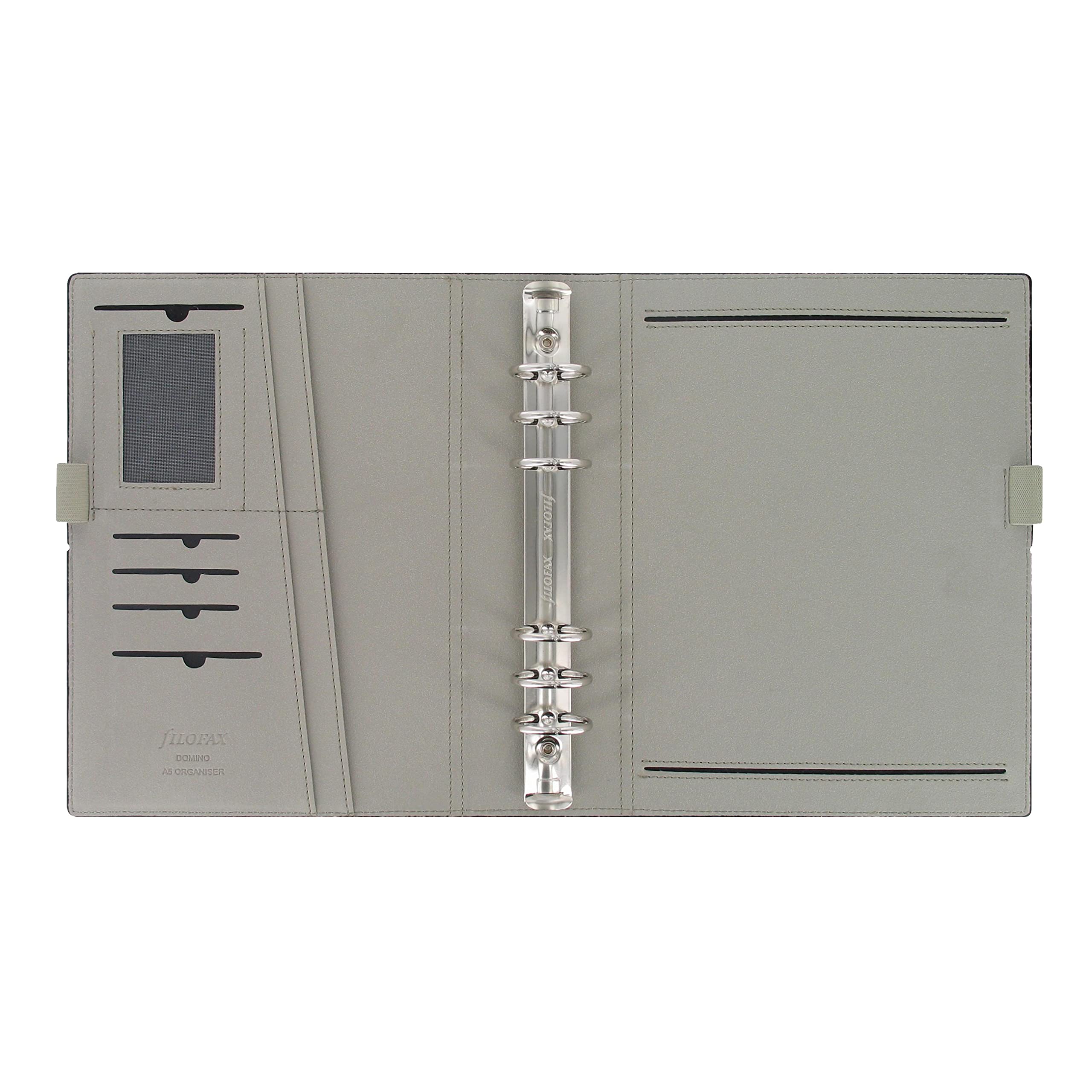 Filofax DOMINO Organizer A5 schwarz Lederoptik mit Kontrastnähten Sechs Ringe Wochenkalender Kalender 2024 - mehrsprachig (C027868-24)