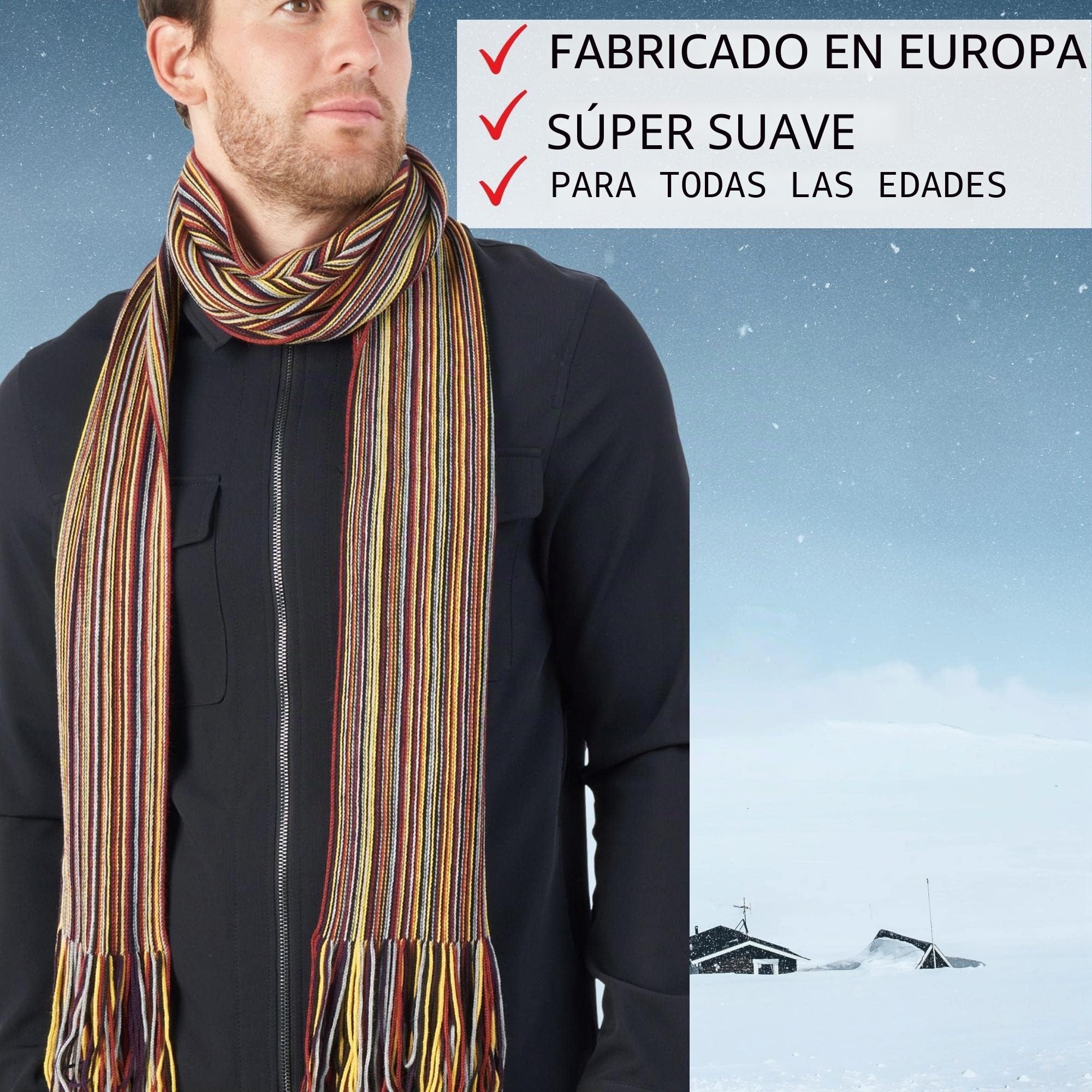 Bufanda de Hombre en Lana Merino Extra Fina - de Rayas para Invierno