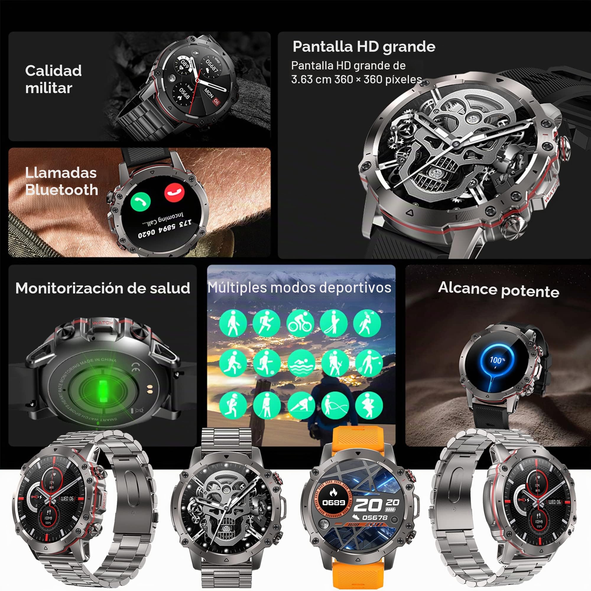 ZPIMY Reloj Inteligente Hombre con Llamada y Whatsapp, 5ATM Impermeable Smartwatch, 1,43" AMOLED Reloj Deportivo Hombre con Monitor Sueño, Oxígeno Sanguíneo, Podómetro, Pulsómetro Android iOS (Plata)