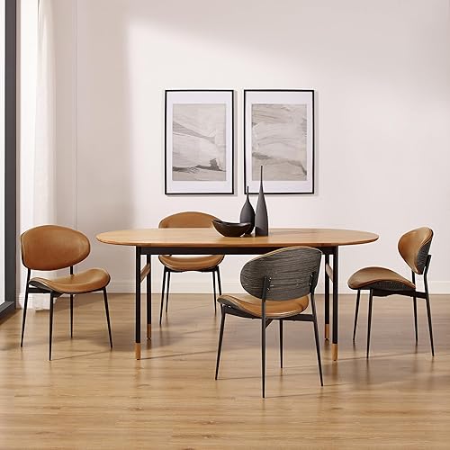 Miniatura 7 de Art Leon Juego de 2 sillas de comedor, madera curvada de roble gris, silla moderna de mediados de siglo, sillas de comedor de cocina de piel