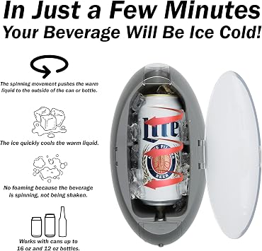 Instant Drink Chiller - Rapid Beverage Chiller for Cans 12 oz or 16 oz & Glass Bottles - Portable Instant Beverage Cooler - Fast & Efficient Instant Drink Cooler for Parties, Picnics & BBQs
