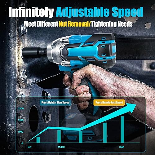 Miniatura 3 de Kit de llave de impacto inalámbrica negra de 18 V, pistola de impacto de 12 pulgada con velocidad infinitamente ajustable, herramientas de taladro