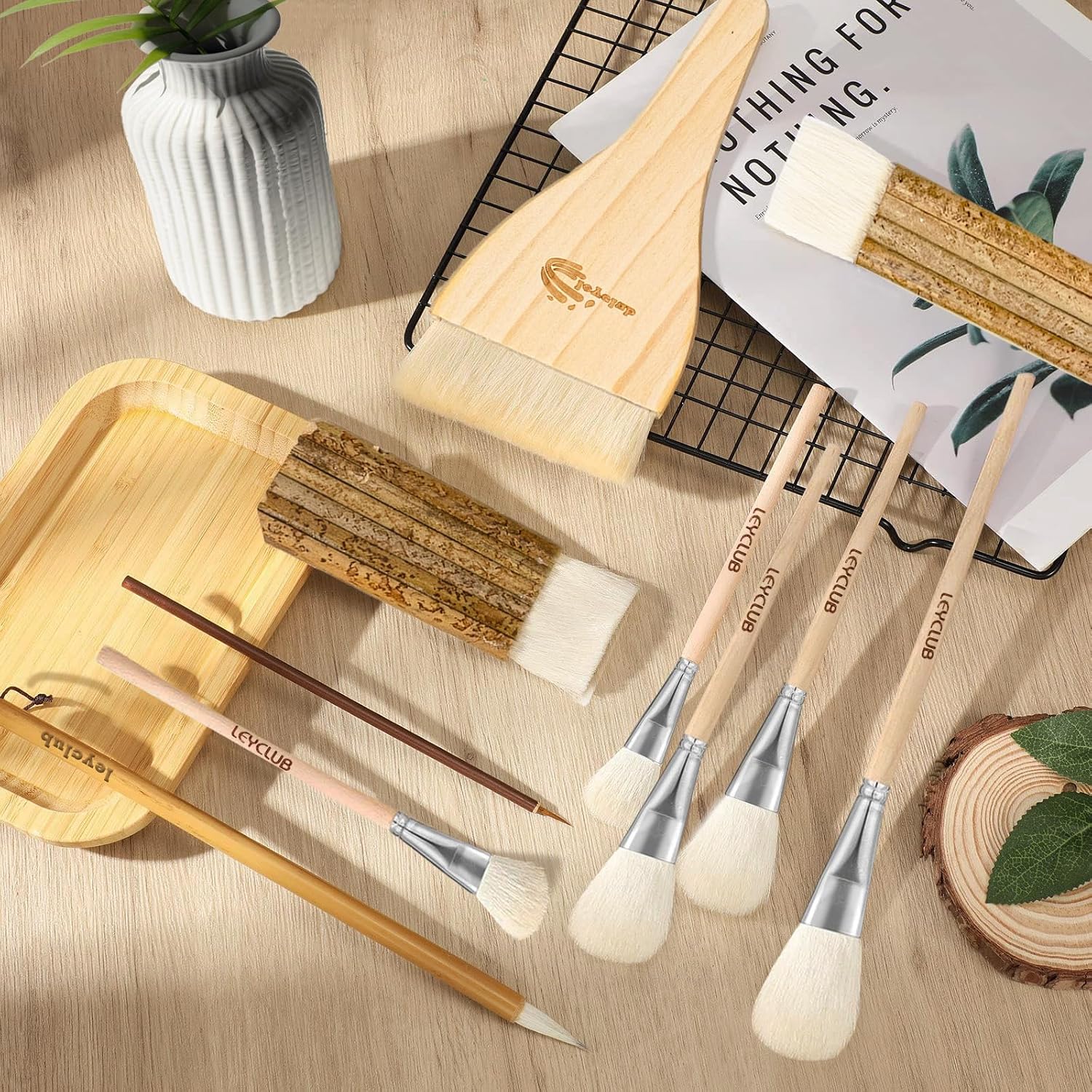Glaze Brushes Pottery Tools,10 PCS Painting Ceramic Brush Set, Different Shape Wool Soft Bristle for Ceramic Pottery Glazing Creation