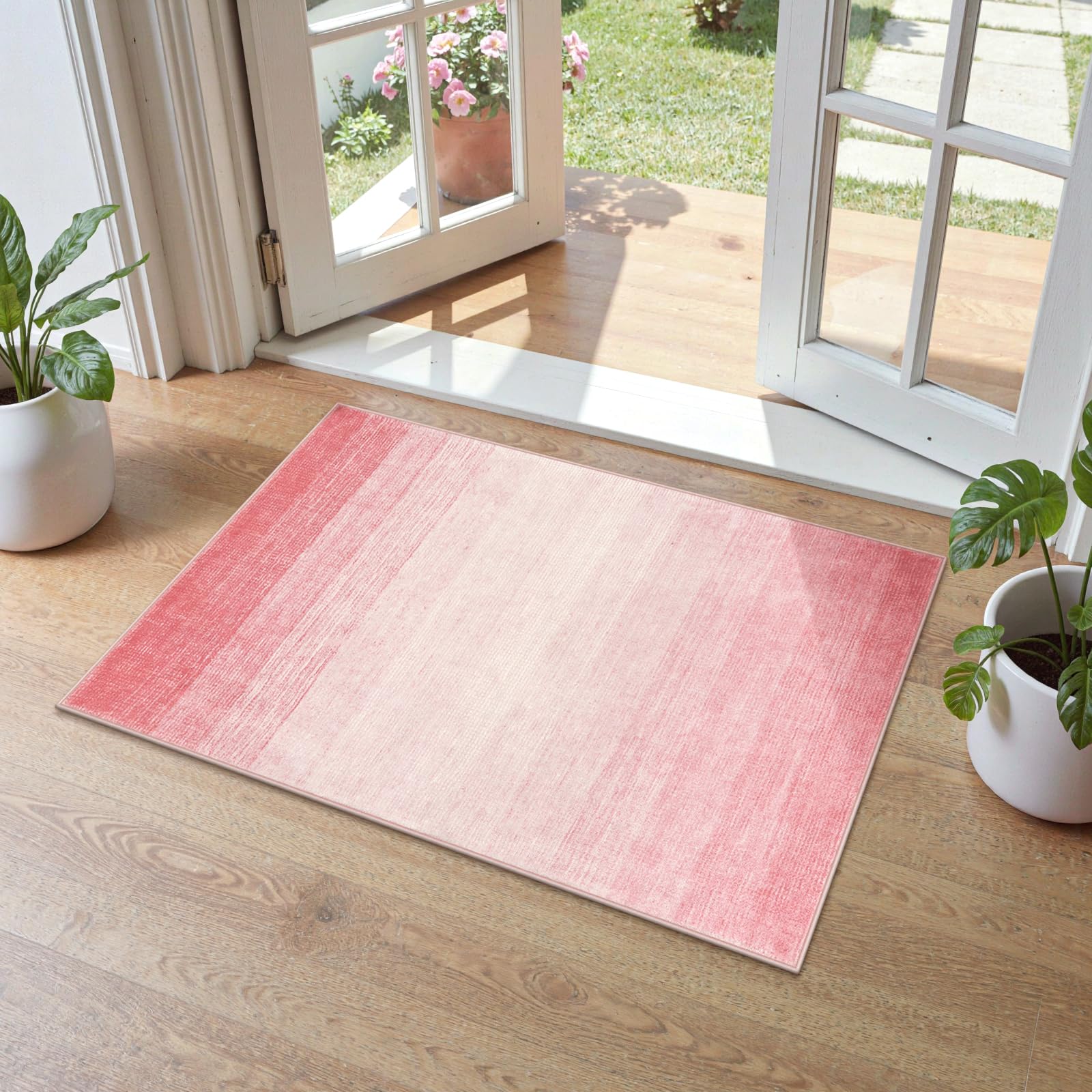 Wonnitar Modern Ombre Small Rug, 2x3 Pink Bathroom Rugs, Contemporary Kitchen Rugs and Mats Washable, Non-Slip Soft Gradient Bedroom Accent Throw