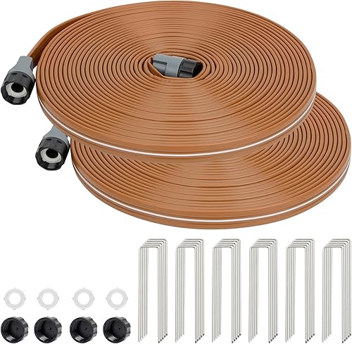 LINEX Paquete de 2 mangueras de riego de 50 pies para jardín, manguera de riego con agujeros, sistema de rociadores de alta eficiencia para césped y