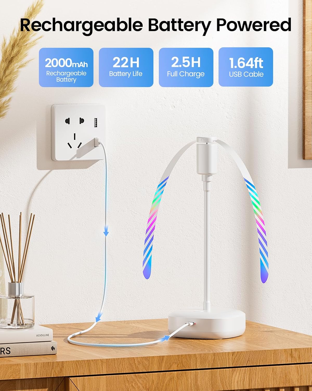 4 Pack Food Table Fan, 2000mAh USB Powered Rechargeable Food Fan, Portable Fan with Flexible Goose-Neck and Soft Blades for BBQ, Patio, Party (White)