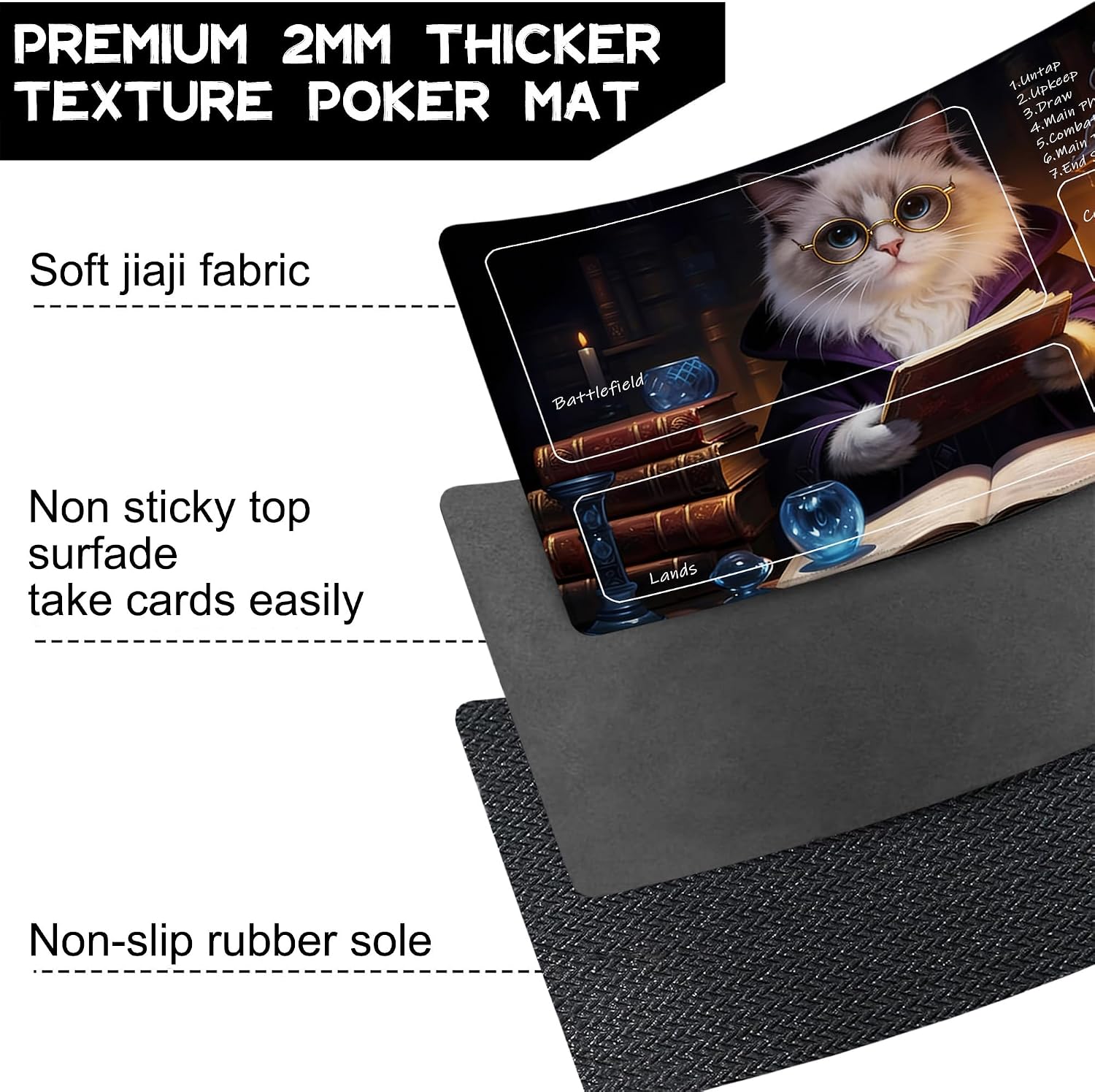 for MTG Playmat 24 x 14 Inches Cat Magic Play Mat Card Game Mat for Magic The Gathering TCG PTCG Playmat with Free Storage Bags Non-Slip Backing and Stitched Edge
