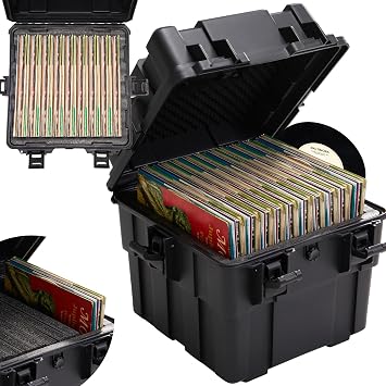 Stackable Vinyl Record Storage Case Box Holds 110 Records | High-Density Protective Foam | Hard Shell Storage Crate with Lid & Handles | Valuable LP Albums Organizer Cases Collection 7/10/12 Inch